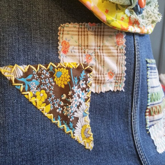 Handmade Denim Purse Macrame Strap Vintage Fabrics - Picture 10 of 10